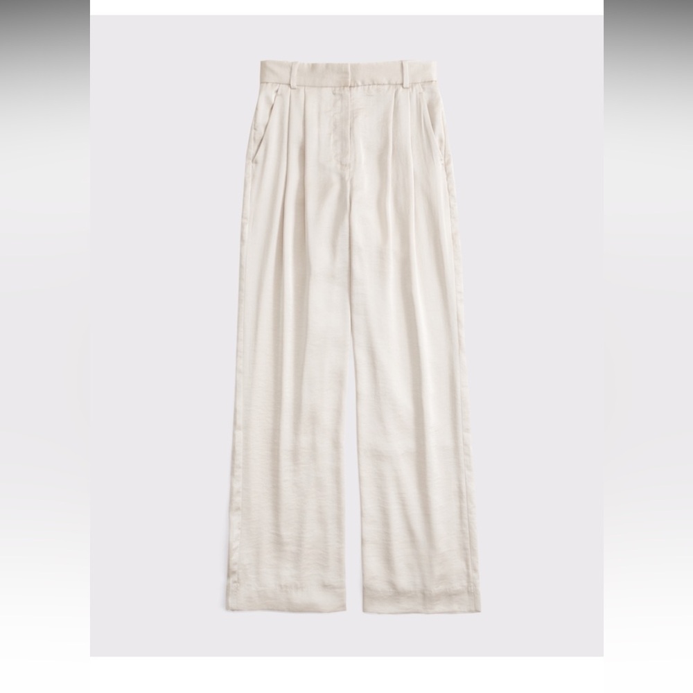 Abercrombie & Fitch Cream Wide-Leg Sloane Satin